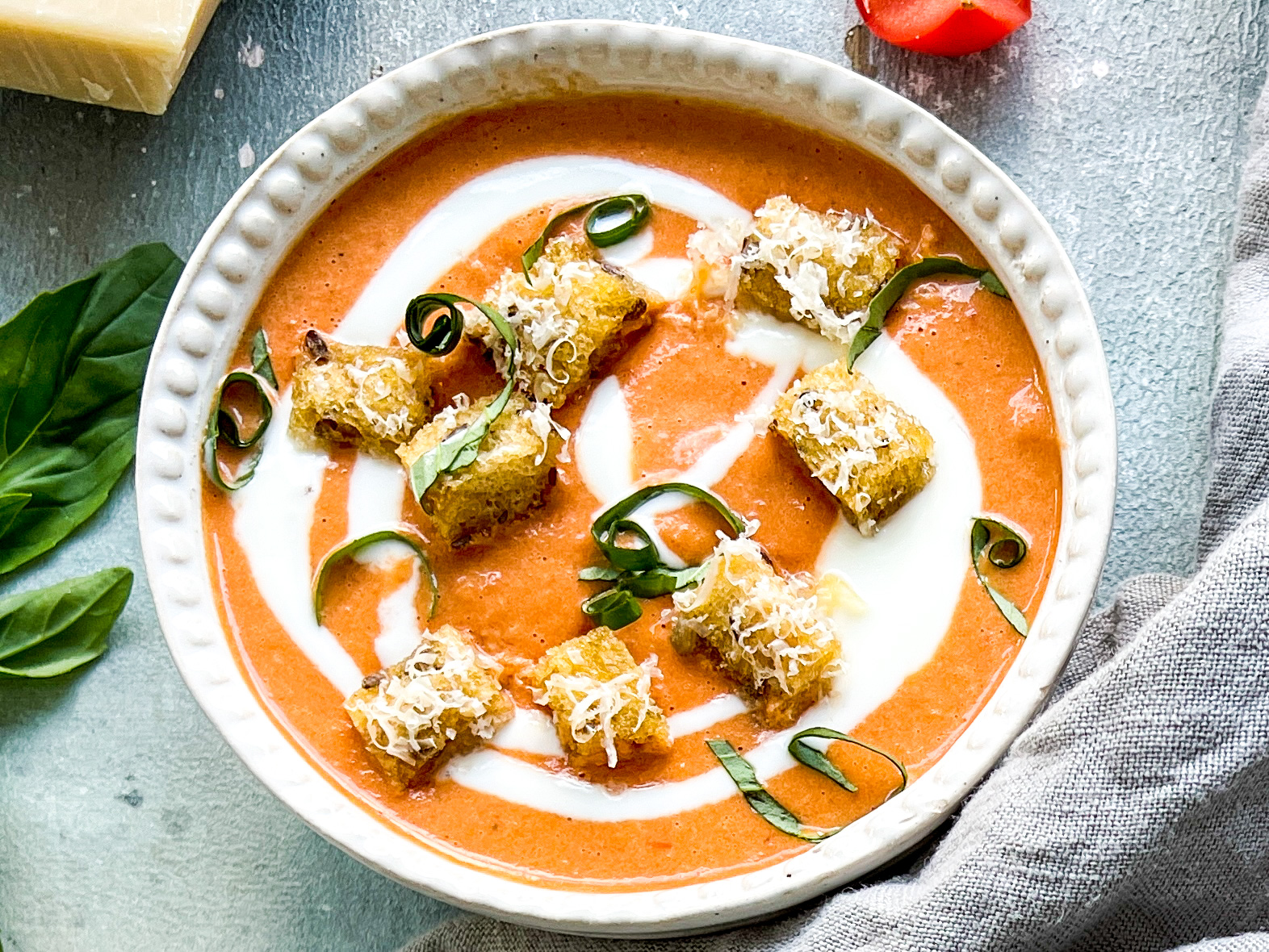 Cream Of Roast Tomato Soup With Sun-Dried Tomatoes And Parmesan ...