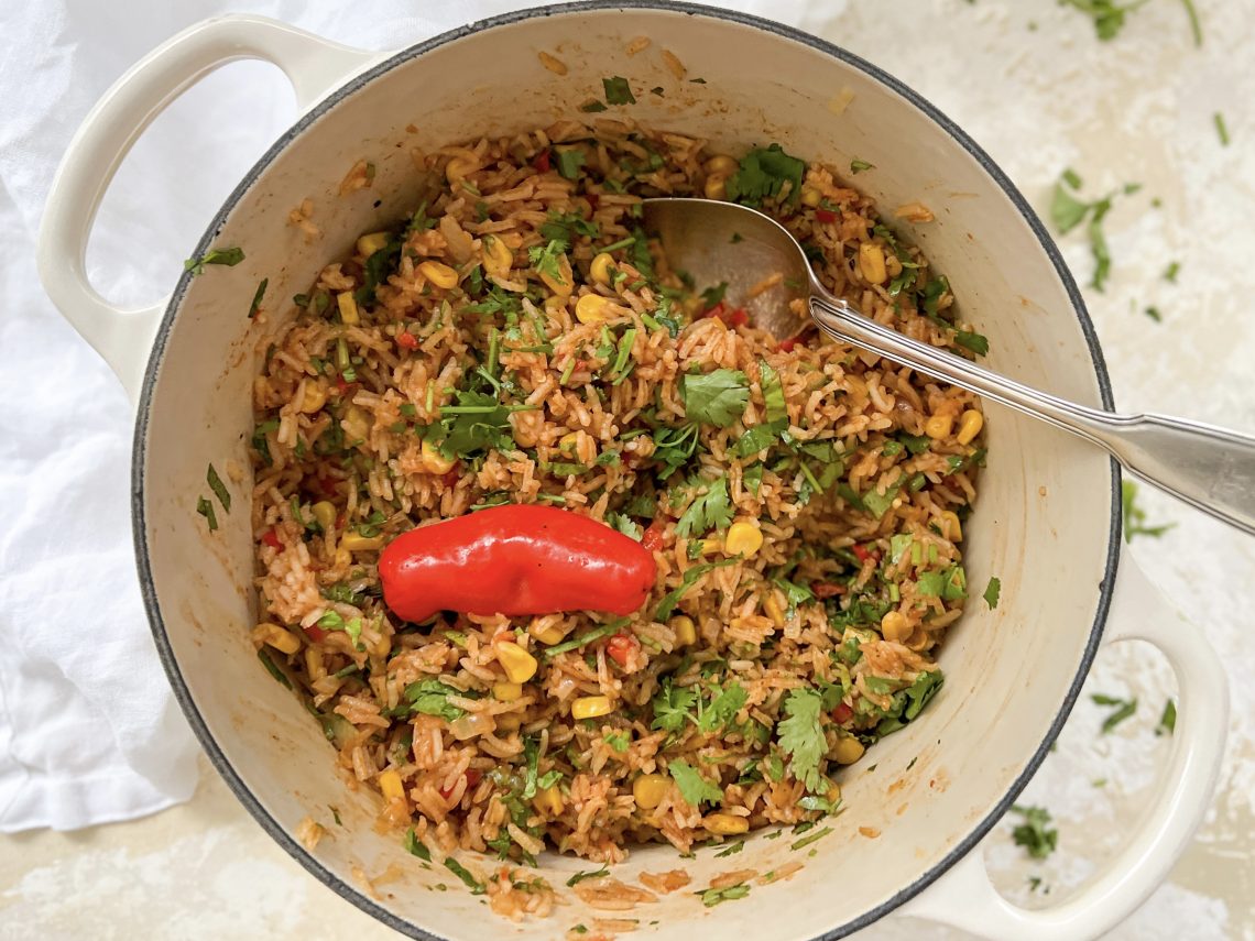 Photograph of Mexican Red Rice with Sweetcorn and Coriander