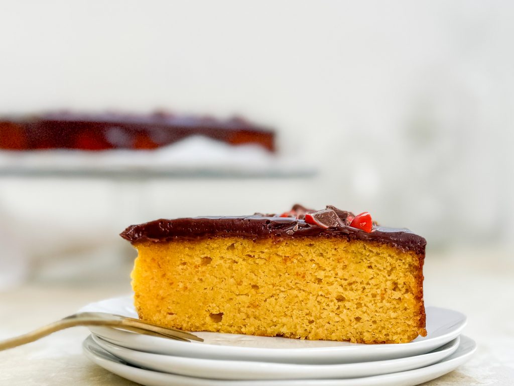 Photograph of Orange and Almond Cake with Chocolate Orange Ganache