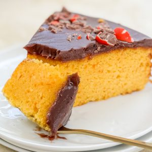 Photograph of Orange and Almond Cake with Chocolate Orange Ganache