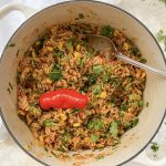 Photograph of Mexican Red Rice with Red Pepper, Sweetcorn and Coriander